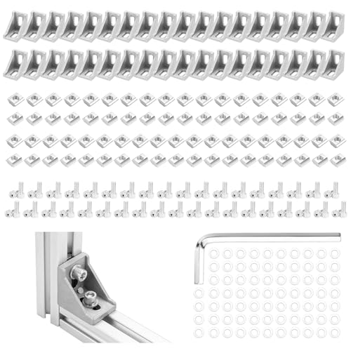 36 Set 2020 Series Aluminum Extrusion Profile Connector,Includes 36*Silver 2028 Corner Bracket,M5 T-Slot Sliding Nuts and Hex Screw Bolt for 20 S Aluminum Rail Accessories,258 Pieces by Cenipar