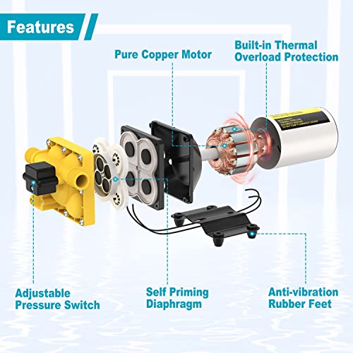 Circleriver 12V Dc Rv Fresh Water Pump 5.5Gpm 70Psi Premium Self Priming Diaphragm Water Pump For Rv Quiet Water Pump With Pressure Switch For Yacht, Marine [Upgrade] #TOP2