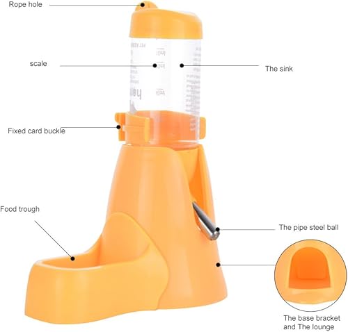 Miniatura 3 de Botella de agua automática para hámster, dispensador de bebida, 2.7 fl oz, con estación de alimentador de alimentos, recipiente para mascotas para