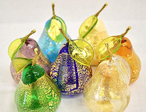 Murano Glass Myitaliandecor Blown Pear, Gold, Glass Fruit Sculpture, Made In Italy #TOP4
