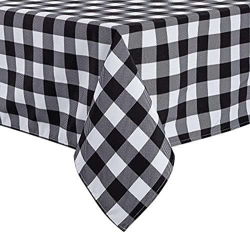 ATOOTFUSION Cotton Checkered Tablecloth – Stain Resistant, and Wrinkle Resistant Washable Table Cloth for Dining Room, Gingham Pattern (Black and White, 4 Seater (60 X 40 Inches))