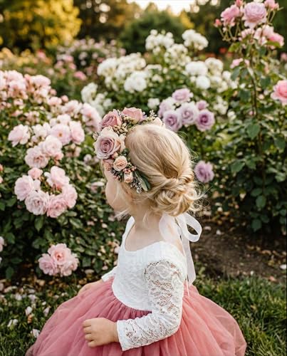 Image of 2Bunnies Girl Peony Lace Back A-Line Straight Tutu Tulle Party Flower Girl Dress