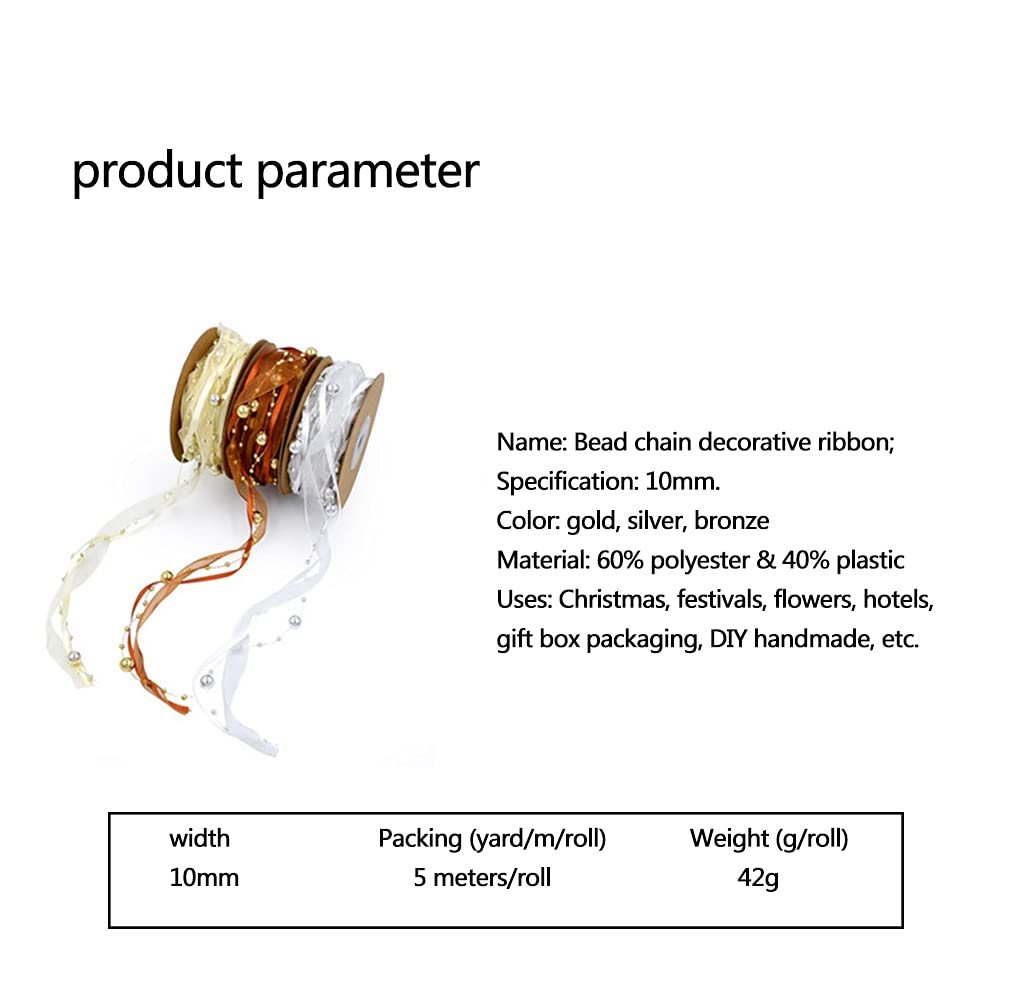 Basteldrahtband, Christbaumschmuck Bänder Perlenkette Geschenkband Gold(Gold)
