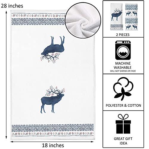 Seliem Winter Reindeer Decorative Kitchen Dish Towel, Watercolor Blue Boho Bath Fingertip Towel Tea Bar Hand Drying Cloth, Seasonal Farmhouse Christmas Holiday Decor Home Decorations 18” X 28” #TOP2