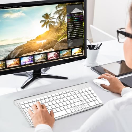Image of cimetech Wireless Keyboard and Mouse, 2.4G USB Portable Ergonomic Keyboard Mouse Combo with Ultra-Thin Design, Compact Full Size Slim Keyboard for Mac, Windows, Laptop, Computer - Silver