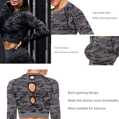 Fittoo Women's Long Sleeves Workout Crop Tops Seamless Sports Shirts Fitness Activewear Black S #TOP2