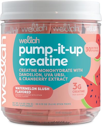 Image of Wellah Creatine for Women (Watermelon Slush) 30 Stick Packs - 3g of Creatine Monohydrate with Dandelion & Cranberry Extract, to-Go Packets