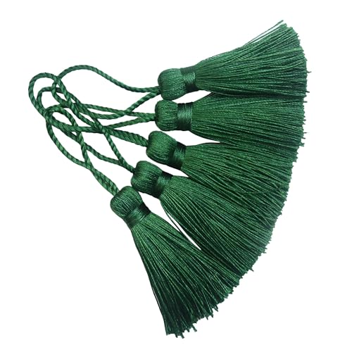 Image of Makhry 20pcs 4.3 Inch Handmade Silky Floss Mini Tiny Craft Tassels with 2-Inch Cord Loop and Small Chinese Knot for Earrings, Souvenir, Bookmarks, DIY Craft Accessory,Tags (#27Green Black)