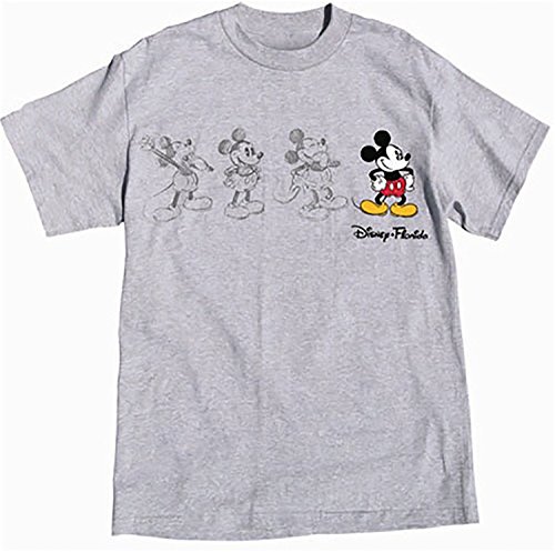 T-shirt Mickey Mouse unisexe en coton gris sport avec broderie sketch