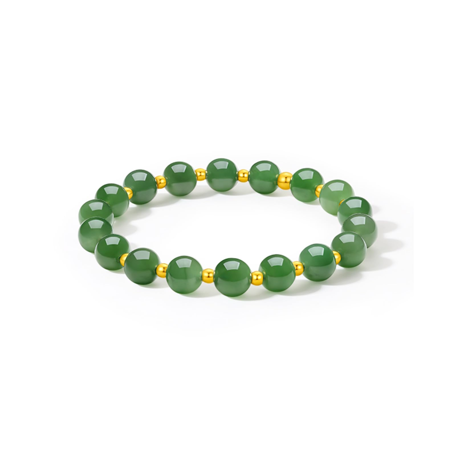 ZHOU LIU FU 24K Solid Gold Green Jade Bracelet Pure Real Gold Stretch Beaded Bracelet Gold Jewelry for Women Lover Mom Y1912155