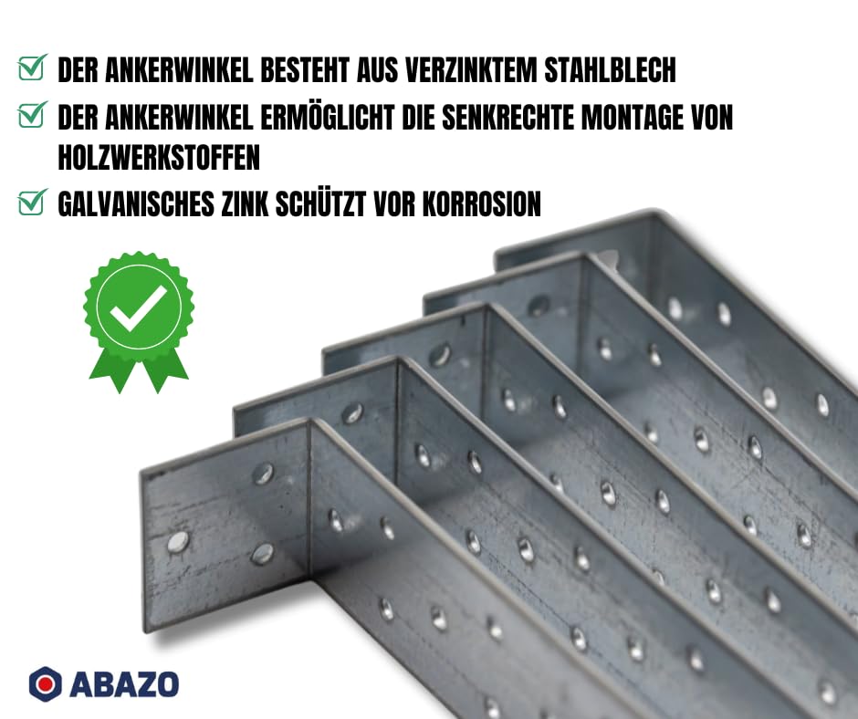 Winkelverbinder, Holzverbinder Metall, Galvanisches Zink Silber, Lochblech Bauwinkel Winkelblech Balkenwinkel bei Holzbau, Befestigung und Montage - 50, 400mm/40mm/40mm