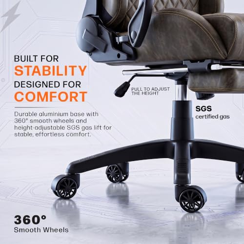 Image of BAYBEE Drogo Multi-Purpose Ergonomic Gaming Chair with 7 Way Adjustable Seat, Head & USB Massager, PU Leather Lumbar Pillow Home & Office Chair with Full Reclining Back Footrest (Emperor Brown)