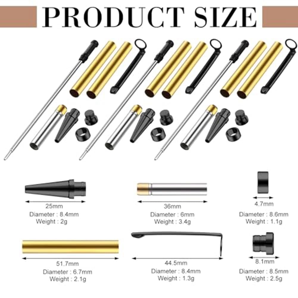 Slimline-Stift-Drehset 7 mm, 10-teilig, Drechselzubehör, Schwarz