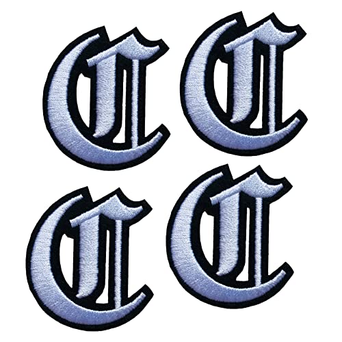 Gothic Old English Iron on Letter Patches White C 2