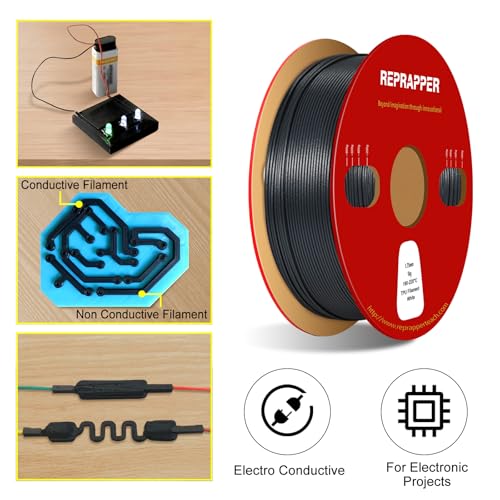 Image of Reprapper Conductive TPU Filament 1.75mm (± 0.03mm) 2.2lb (1kg) for 3D Printer, Electro-Conductive Flexible Filament, Black