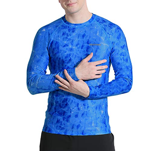 HISKYWIN Men's UPF 50+ Sun Protection Rash Guard Shirt UV Long Sleeve Wetsuit Swimsuit Tops HF807-Blue-XL