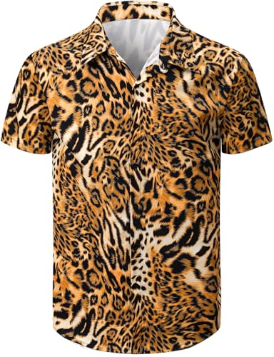 COSAVOROCK Chemise Imprimée Léopard pour Homme à Manches Courtes Hawaïenne Casual Shirt,...