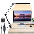 ELITUN LED Desk Lamp for Home Office,Eye-Caring Desk Light with Clamp,Adjustable Swing Arm Clip on Table Lamp 3 Color Modes 10 Brightness Levels, Memory Function