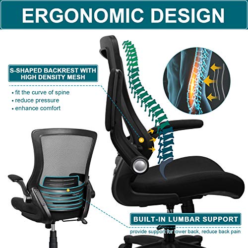 Funria Mesh Desk Chair With Wheels Black Mesh Office Chair With Flip Up Arms Mesh Back Home Office Desk Chair With Good Lumbar Support Height Adjustable Office Task Chairs Clearance #TOP2