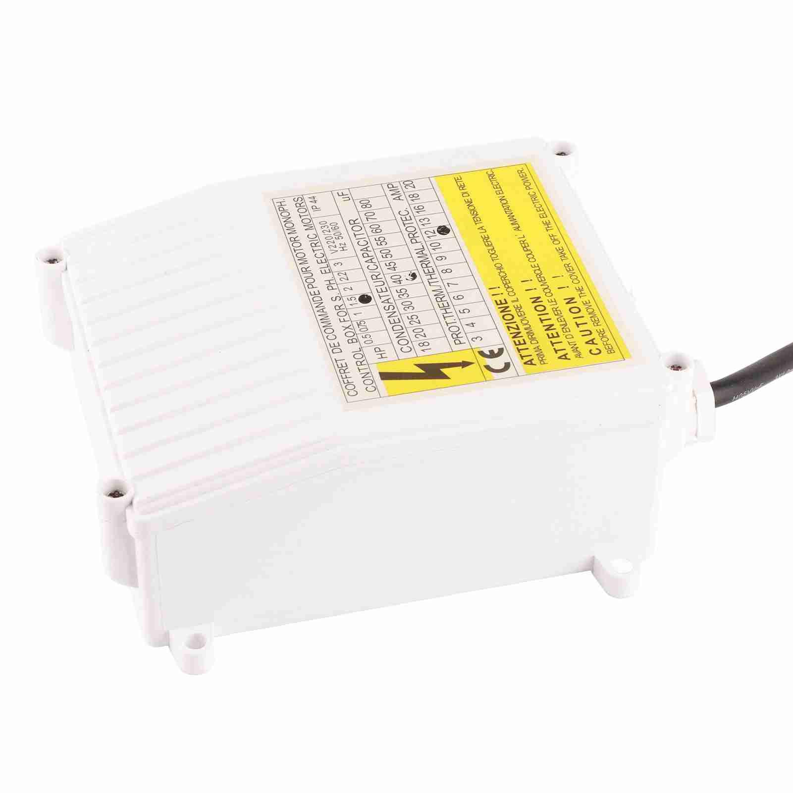 Scatola di Controllo Pompa per Pozzi, Regolatore Pompa di Aspirazione Pompa Sommersa Scatola di Controllo Esterna per Pozzi Profondi Domestici con Protezione Termica (1100W Plug 220v)