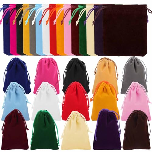 kayqbonke 30 Stück 10 x 12cm Samtbeutel Bunte, 15 Farben Samtsäckchen, schmucksäckchen mit Kordelzug, Mini Würfelbeutel, Schmuckbeutel für Verpacken von Schmuck, Ringen, Geschenken