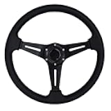 13.8” Auto Racing Steering Wheel Flat Drifting 6 Bolts Car Sport Steering Wheel Pu Leather and Aluminum Spokes with Horn Button