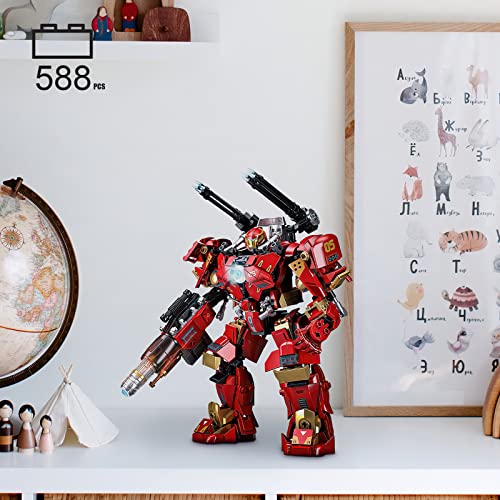 Creative City Justice Hero Super Soldier Mecha Model Building Kit, 588Pcs Red Action Figures Sci-Fi Cool Robot Warrior Toy Set, Best Birthday Gift For Teens And Boy/Compatible With Lego/ #TOP2