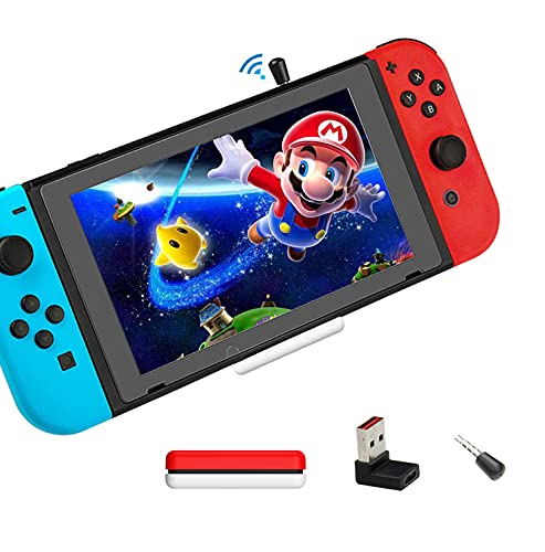 Bluetooth Adapter for Nintendo Switch Accessories USB-C Connector Wireless Audio Transmitter with aptX LL, Support in-Game Voice Chat,Connect AirPods Headphones - White&Red Bluetooth Adapter for Nintendo Switch Accessories USB-C Connector Wireless Audio Transmitter with aptX LL, Support in-Game Voice Chat,Connect AirPods Headphones - White&Red