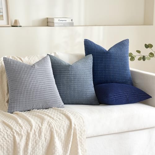 MIULEE Blue Decorative Pillow Covers 18x18 Inch Set of 4 Boho Western Farmhouse Home Decor Couch Throw Pillows Summer Coastal Corduroy Pillowcases Industrial for Sofa Living Room Bed - Image 3