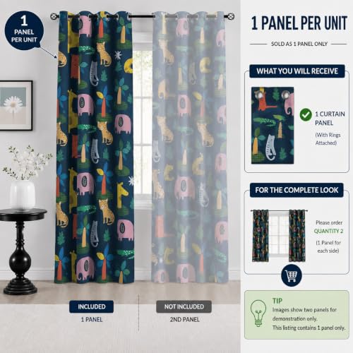 Image of BFAM Kids Blackout Curtains 12 feet Set of 1 - 100% Room Darkening, Thermal Insulated, Noise Reducing, Cute Animal & Rainbow Prints, Eyelet Curtains for Playroom, Bedroom & Nursery