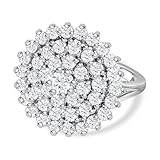 TJC Moissanite Cluster Ring for Women in Platinum Plated 925 Sterling Silver Size Q Prong Setting Metal Wt. 5.29 Grams