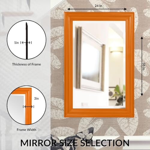 Image of Howard Elliott George Rectangular Glossy Orange Wall Mirror, Rectangle Hanging Wood Framed Vanity Mirrors for Home Decor, Living Room, Bathroom, Bedroom, or Hallway, 24 x 36 Inch