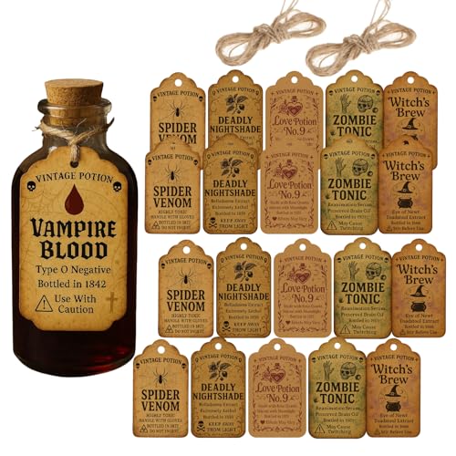 50PCS Halloween Potion Bottle Tags – Vintage Apothecary Labels for