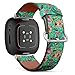 CJBROES Replacement Leather Watch Band, Compatible with Fitbit Versa 3 and Fitbit Sense of Wristband Bracelet Accessory - Beautiful Floral