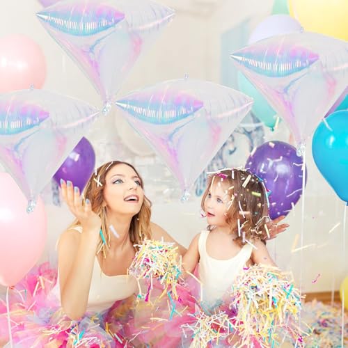 Image of Iridescent Diamond Balloons 4 Pcs,Transparent Foil Diamond Balloons