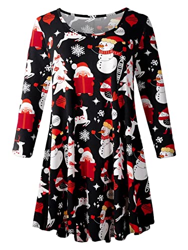LARACE Christmas Shirts For Womens Tops Plus Size 3/4 Sleeve Tunic Casual Loose Fit Blouse Swing Basic Clothes(L, Flower47)