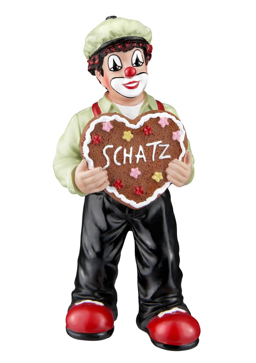 GILDE Clown Herzfigur mit Schriftzu Schatz aus Kunstharz - Dekofigur Herz Liebe Geschenk Sammlerstück - Mehrfarbig, 13 cm hoch, 6 cm breit, 5 cm tief