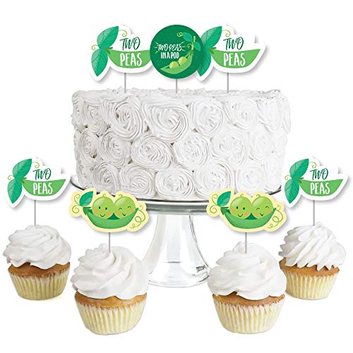 Big Dot of Happiness Double the Fun - Twins Two Peas in a Pod - Dessert Cupcake Toppers - Baby Shower or First Birthday Party Clear Treat Picks - Set of 24