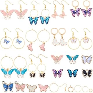 SUNNYCLUE 1 Box DIY 10 Pairs Gold Plated Enamel Butterfly Dangle Earrings Jewelry Making Starter Kit with Instruction for Girls Women Jewelry Making Supplies