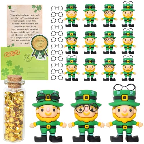 ZOEUJOD 12Set Mini Leprechaun Figurine Toys Small Thiny Leprechaun Trap Figurines Toy for St. Patricks Day Party Favor Gift