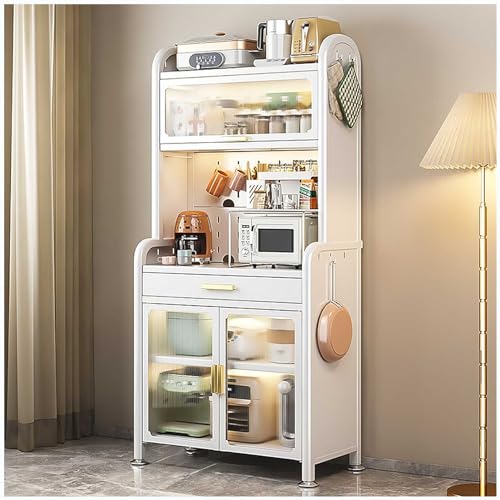Scaffale Bianco a 5 Ripiani con cassetto e Supporto per microonde, Ripiani Regolabili per riporre Gli Oggetti in Cucina, Ideale per Forno a microonde e Altri Oggetti Esse