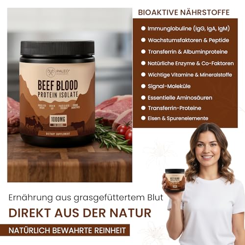 Paleo Powders Rinderblut Protein Isolat – Grasgefütterte Neuseeland Rinder, Hoher IgG-Gehalt, Bioaktive Peptide, Neutraler Geschmack, GMP-Qualität