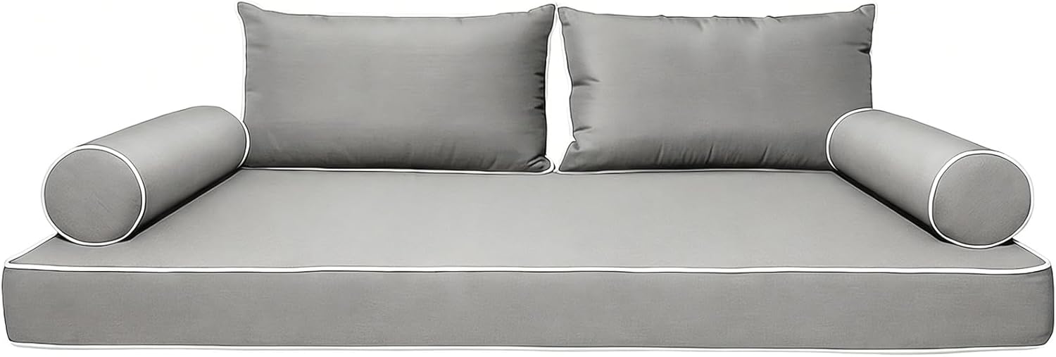 Twin Size Outdoor Daybed Mattress Cover,Waterproof Porch Swing Bed Cushion Covers with Zipper,Patio Bolster Pillow Fitted Sheet Slipcover,ONLY Cover (White-1, 75 * 39 * 6in)