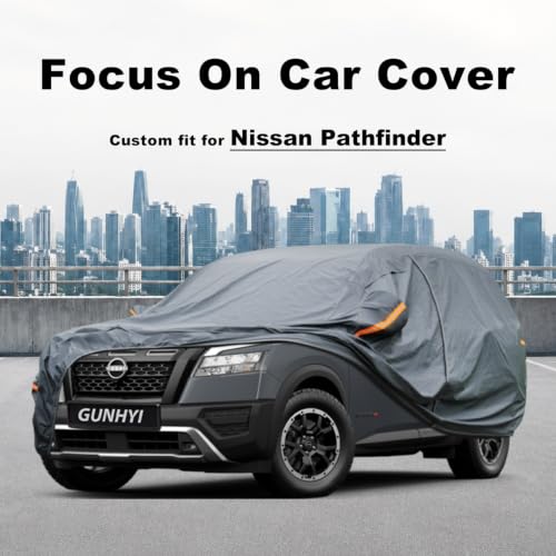 Image of GUNHYI Premium Car Cover Custom Fit Nissan Pathfinder, 16 Layers Heavy Duty Car Cover Waterproof All Weather with Zipper Door for Sun Rain Snow Dust Uv Protection