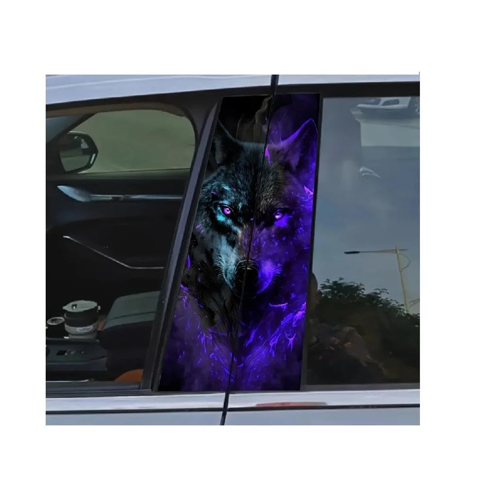 Bertdcx One Color 2 Piece Vinyl Cool Wolf Decal Animal Theme B-Pillar Glossy Car Sticker Auto Parts