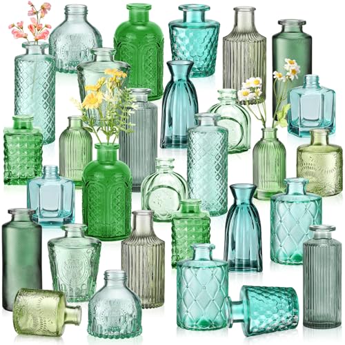 Yaomiao 30 Pcs Vases Bulk Colored Flower Glass Bud Vases