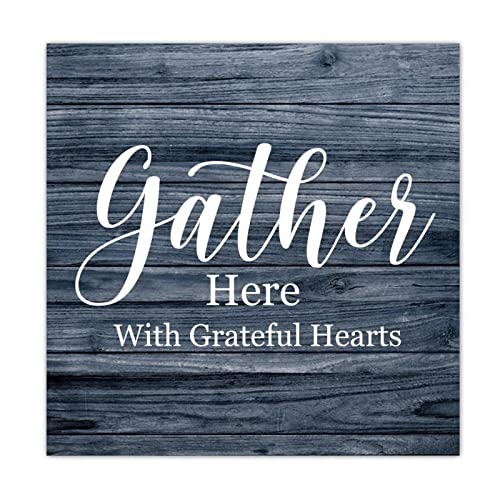 Tollyee Wooden Signs With Saying Gather Here With Grateful Hearts Wood Plaque Wall Hanging Sign Encouragement Gifts Quote Wood Sign For Home Cabin Front Door Outdoor Decoration 8X8In #TOP6