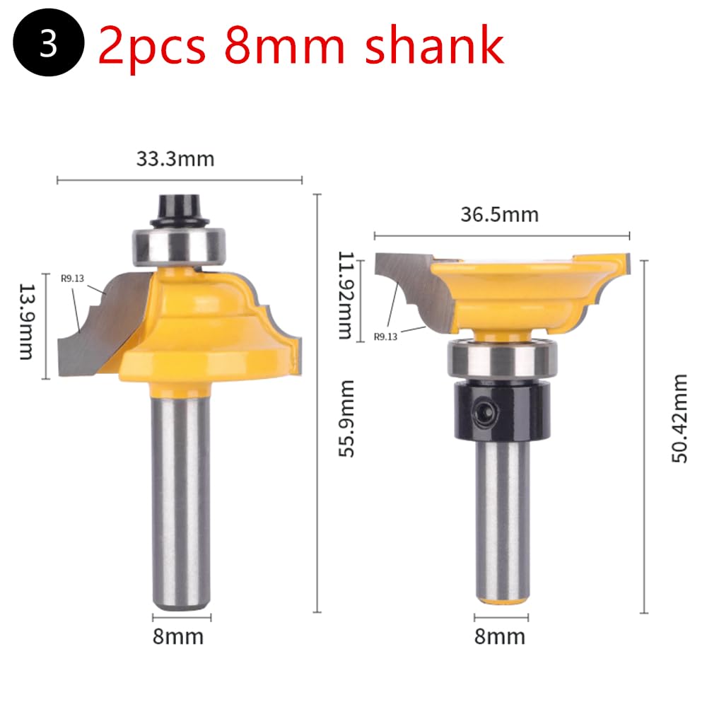 2 szt. 6mm 6.35mm 8mm podwójne rzymskie OGEE ramiaki i zestaw szyn frez do obróbki drewna frez do drewna bit czołowy frezy trzpieniowe(8mm shank)