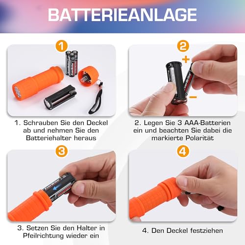 EverBrite Mini UV Taschenlampe 6 Stück, 395nm Schwarzlicht Lampe mit 18 AAA Batterien, Ultraviolettes Licht Haustier Urin Detektor für Hunde und Katzen, Geldscheinprüfer