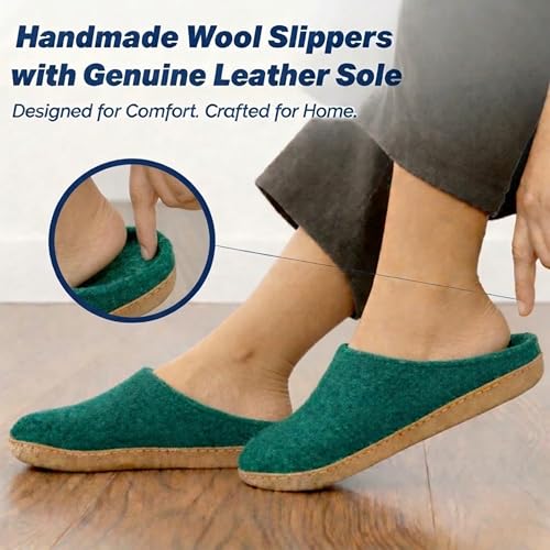 Image of Wool Felt Mule Slippers for Women & Men, Handmade 100% Natural Wool Backless House Shoes with Premium Suede Sole, Warm Breathable Indoor Slip-On
